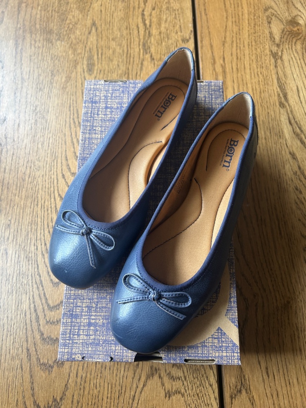 Born Navy Leather Ballet Flats